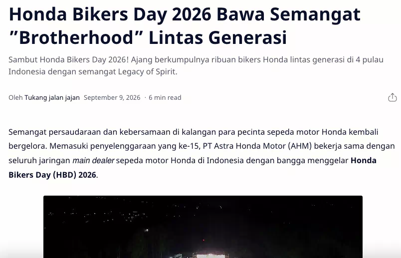 Honda Bikers Day 2026 Bawa Semangat ”Brotherhood” Lintas Generasi