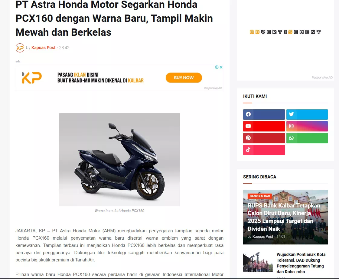 PT Astra Honda Motor Segarkan Honda PCX160 dengan Warna Baru, Tampil Makin Mewah dan Berkelas
