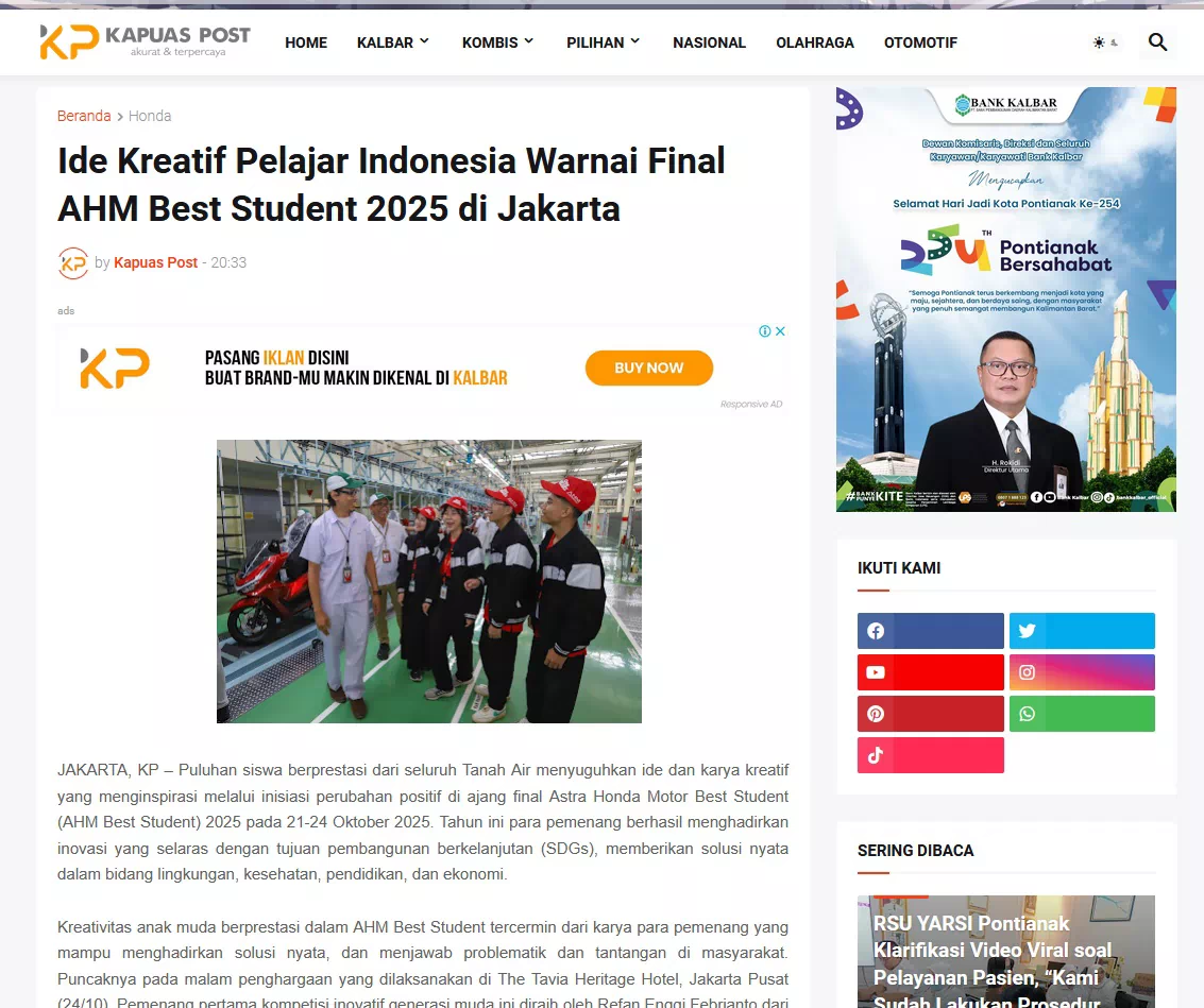 Ide Kreatif Pelajar Indonesia Warnai Final AHM Best Student 2025 di Jakarta