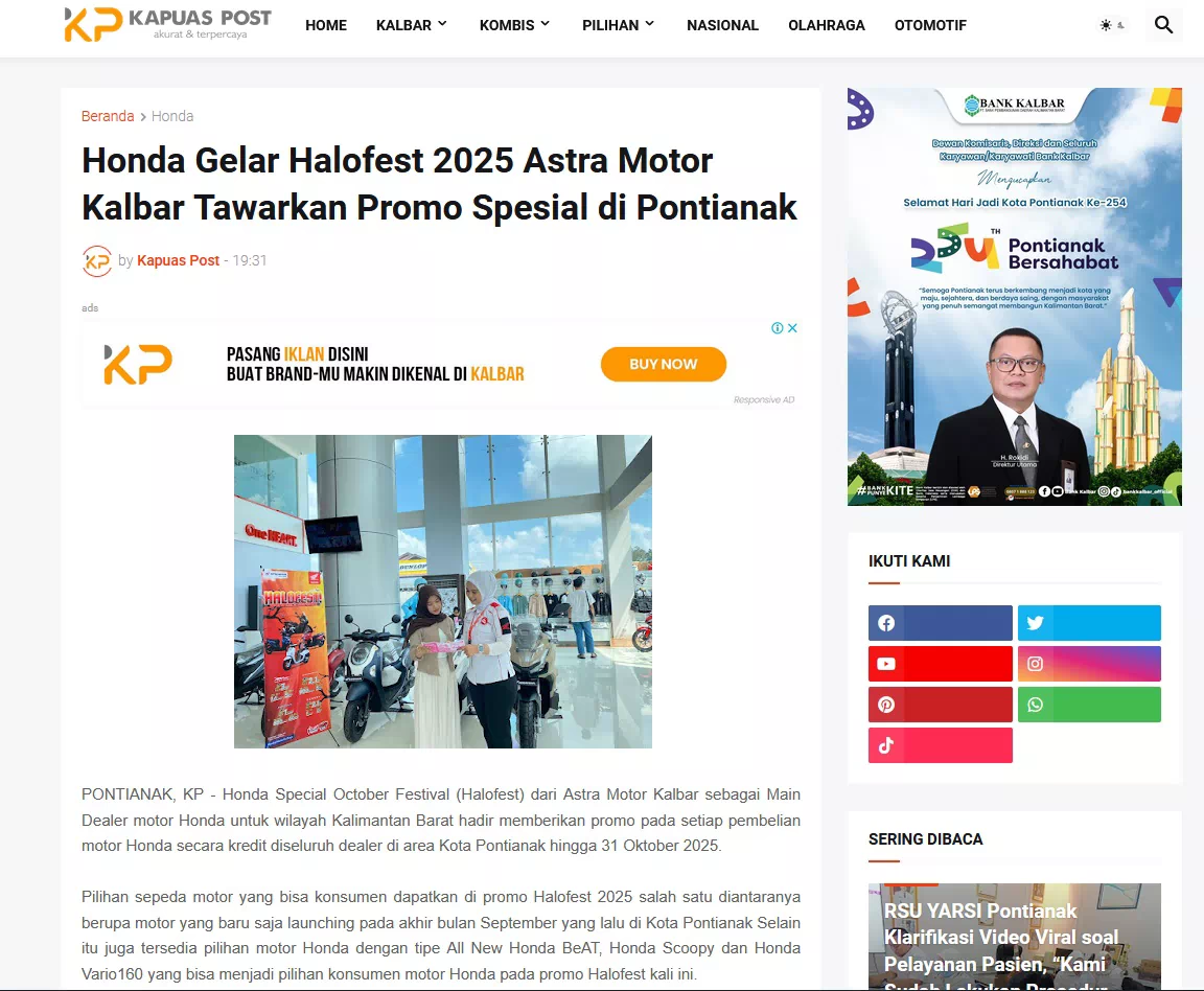 Honda Gelar Halofest 2025 Astra Motor Kalbar Tawarkan Promo Spesial di Pontianak