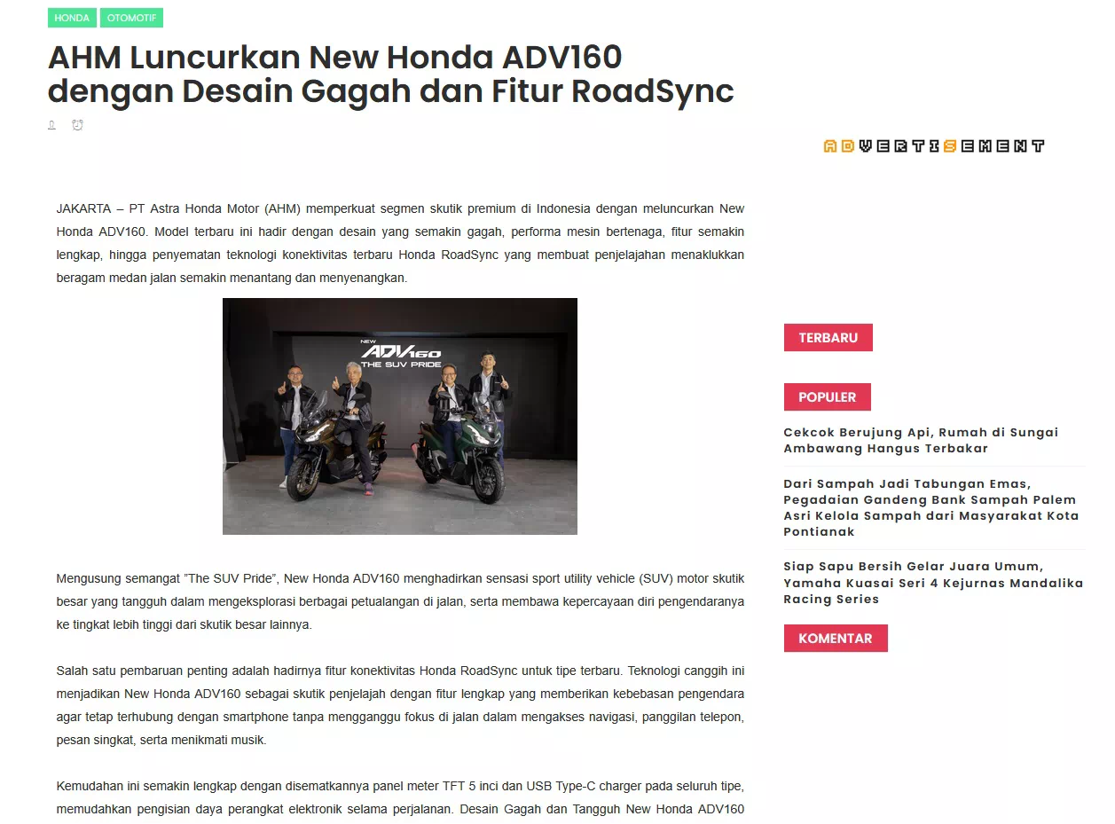 AHM Luncurkan New Honda ADV160 dengan Desain Gagah dan Fitur RoadSync