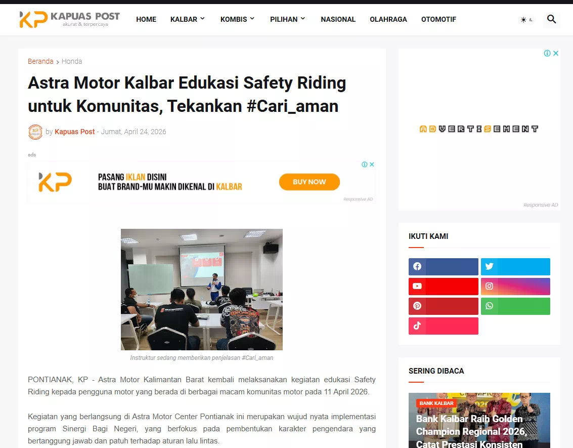Astra Motor Kalbar Edukasi Safety Riding untuk Komunitas, Tekankan #Cari_aman