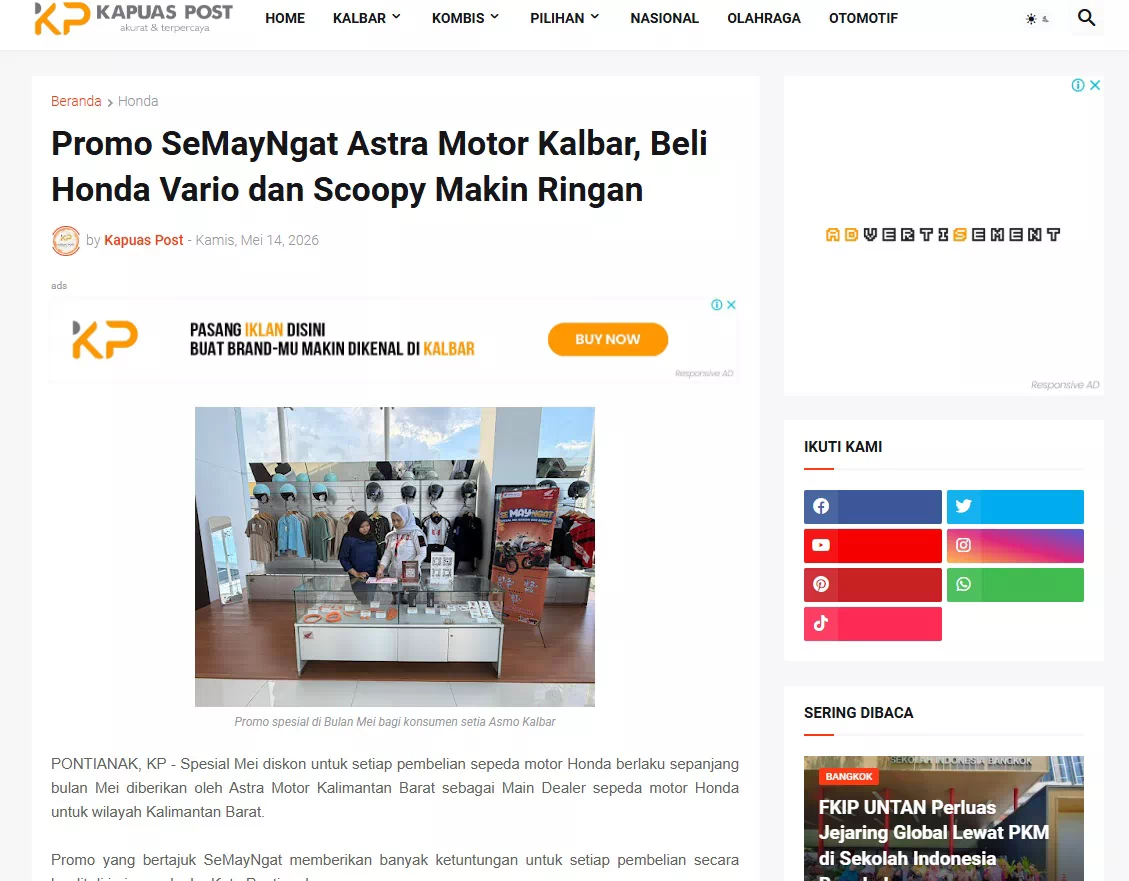 Promo SeMayNgat Astra Motor Kalbar, Beli Honda Vario dan Scoopy Makin Ringan