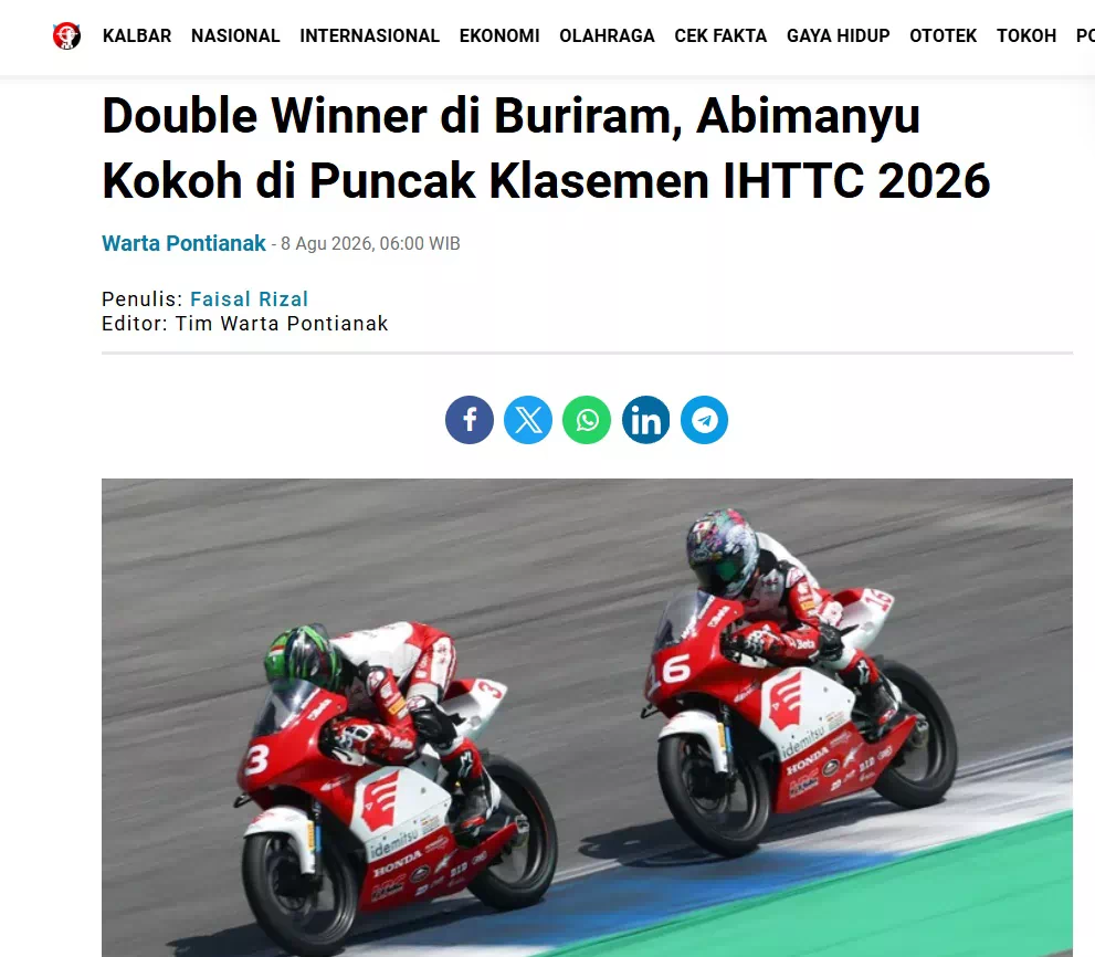 Double Winner di Buriram, Abimanyu Kokoh di Puncak Klasemen IHTTC 2026