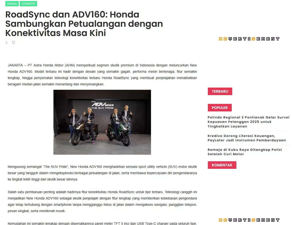 RoadSync dan ADV160: Honda Sambungkan Petualangan dengan Konektivitas Masa Kini
