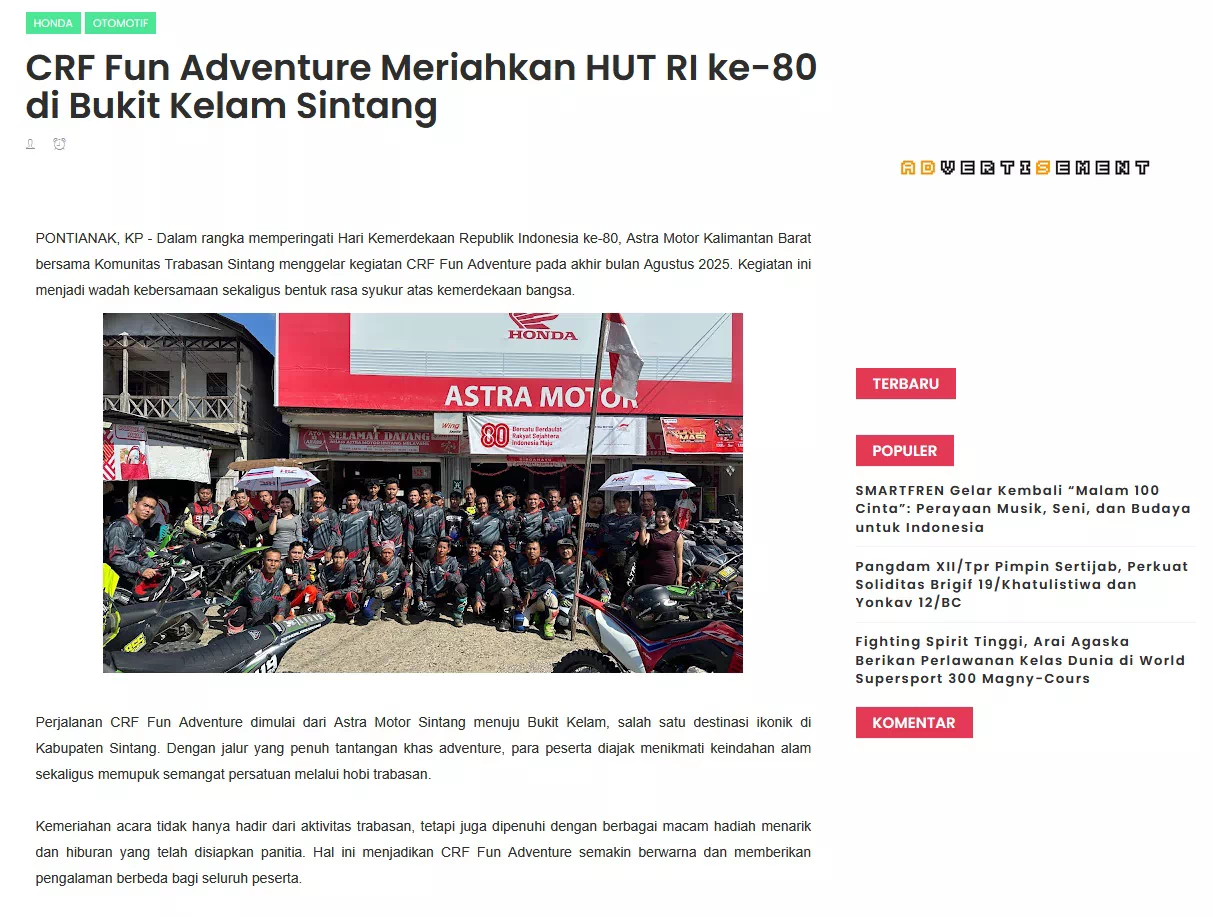 CRF Fun Adventure Meriahkan HUT RI ke-80 di Bukit Kelam Sintang