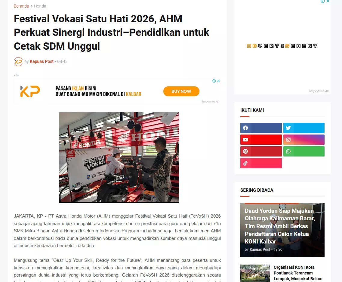 Festival Vokasi Satu Hati 2026, AHM Perkuat Sinergi Industri–Pendidikan untuk Cetak SDM Unggul
