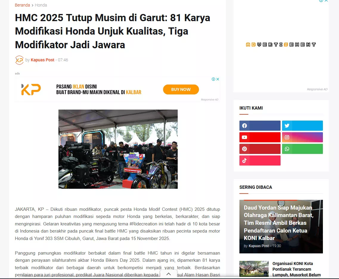HMC 2025 Tutup Musim di Garut: 81 Karya Modifikasi Honda Unjuk Kualitas, Tiga Modifikator Jadi Jawara
