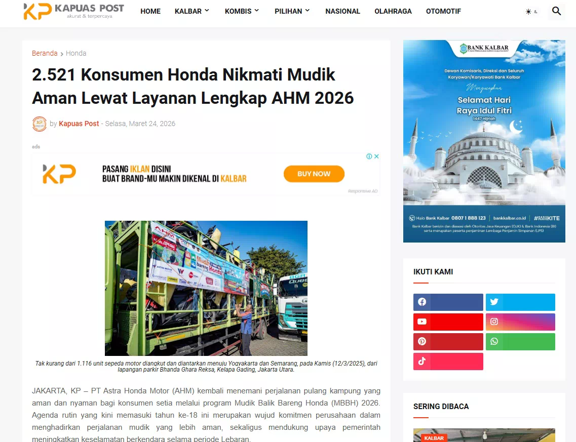 2.521 Konsumen Honda Nikmati Mudik Aman Lewat Layanan Lengkap AHM 2026