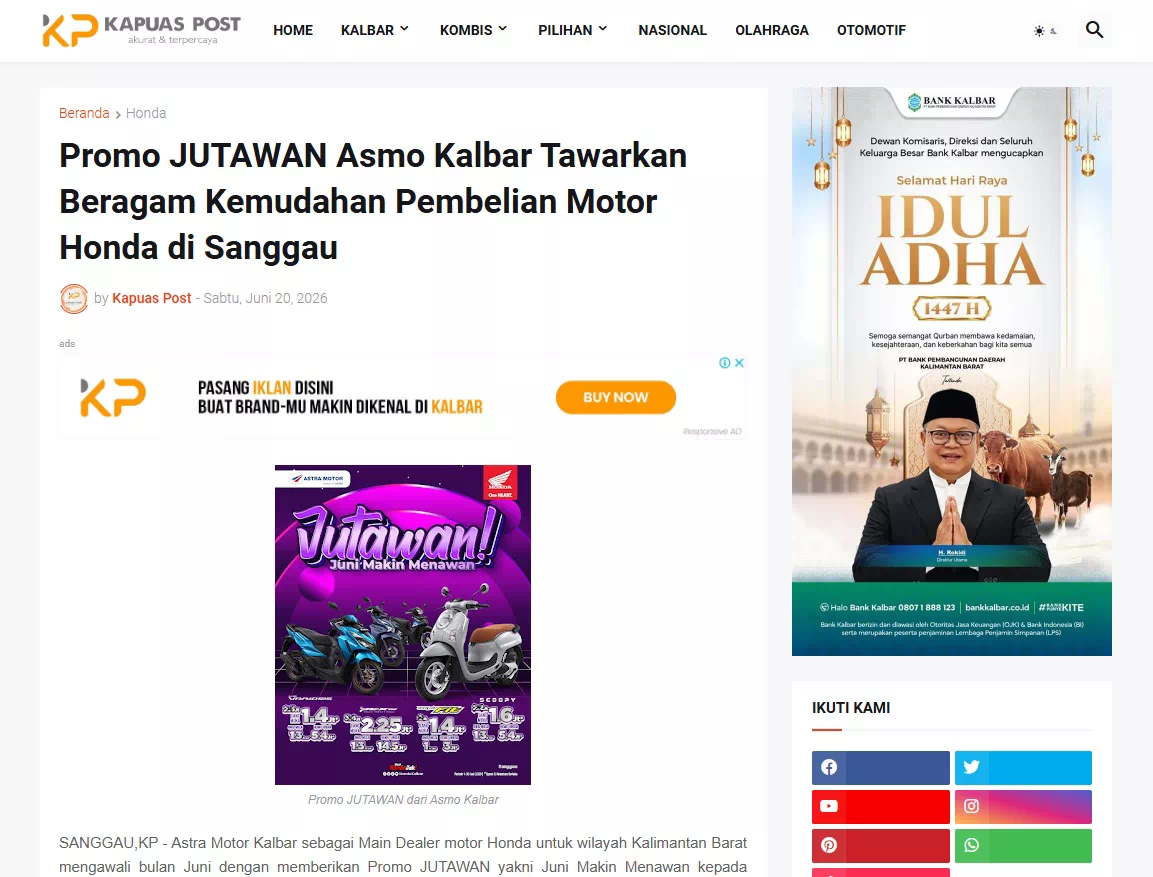 Promo JUTAWAN Asmo Kalbar Tawarkan Beragam Kemudahan Pembelian Motor Honda di Sanggau