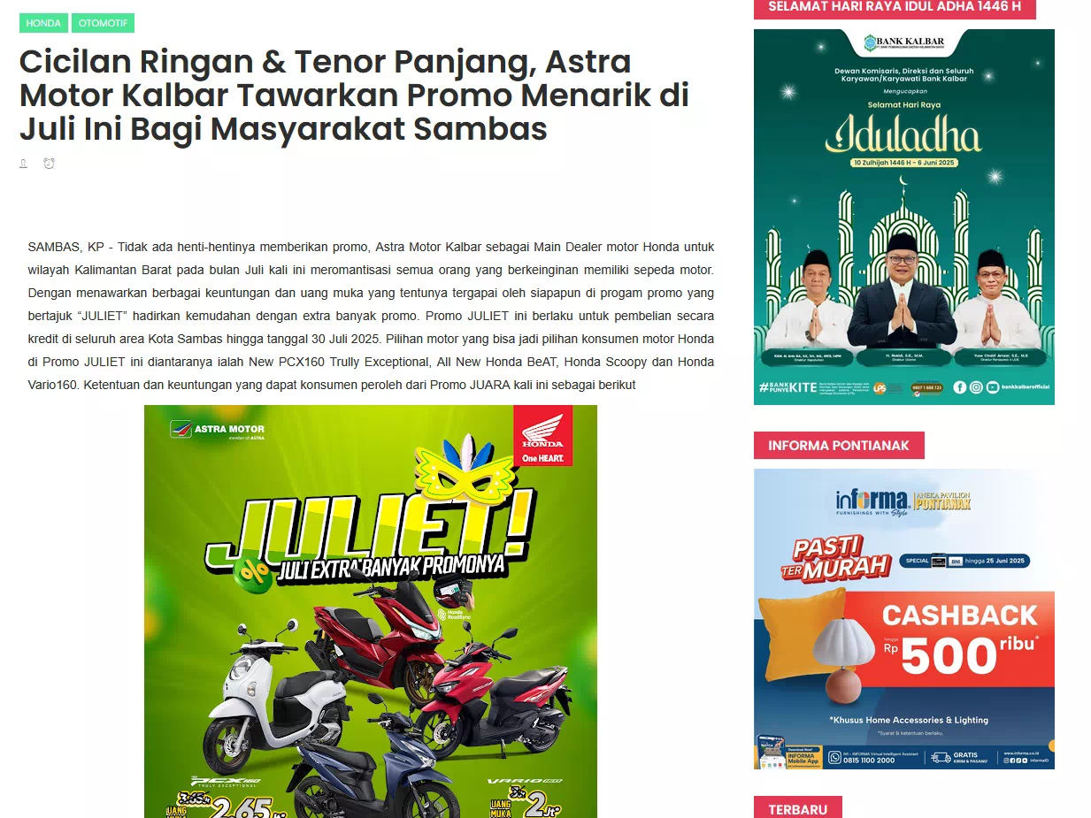 Cicilan Ringan &amp; Tenor Panjang, Astra Motor Kalbar Tawarkan Promo Menarik di Juli Ini Bagi Masyarakat Sambas