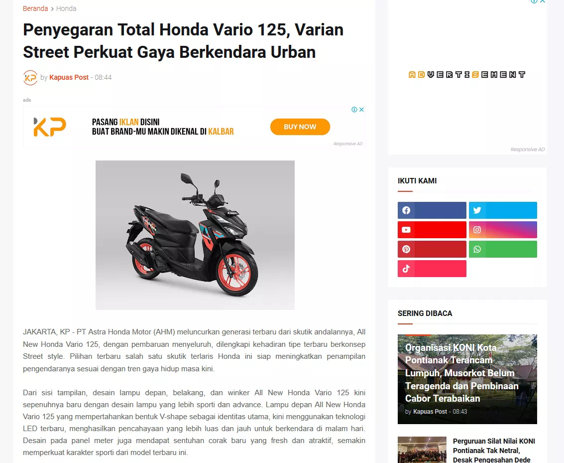 Penyegaran Total Honda Vario 125, Varian Street Perkuat Gaya Berkendara Urban