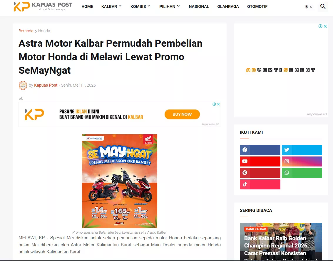 Astra Motor Kalbar Permudah Pembelian Motor Honda di Melawi Lewat Promo SeMayNgat