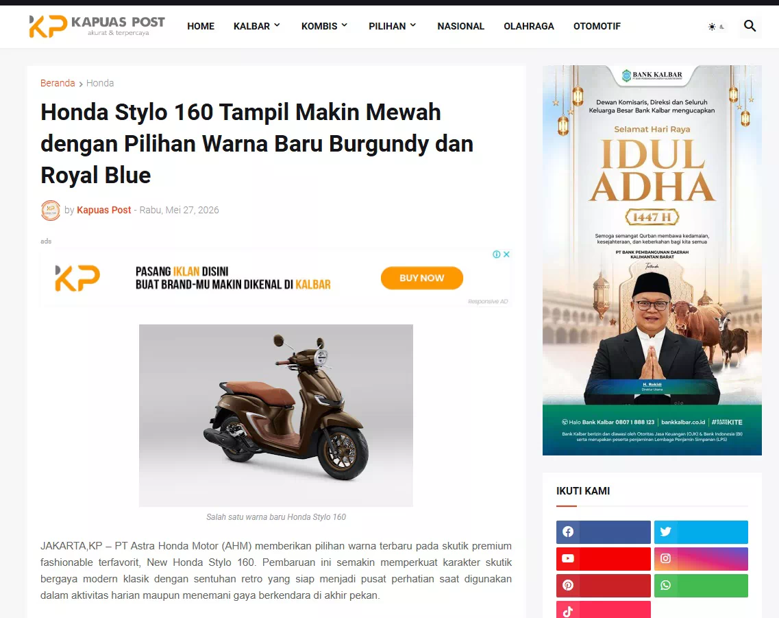 Honda Stylo 160 Tampil Makin Mewah dengan Pilihan Warna Baru Burgundy dan Royal Blue
