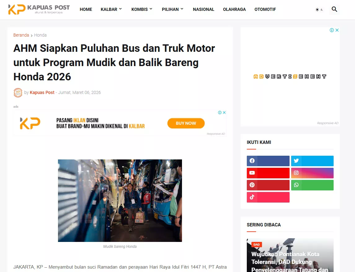 AHM Siapkan Puluhan Bus dan Truk Motor untuk Program Mudik dan Balik Bareng Honda 2026