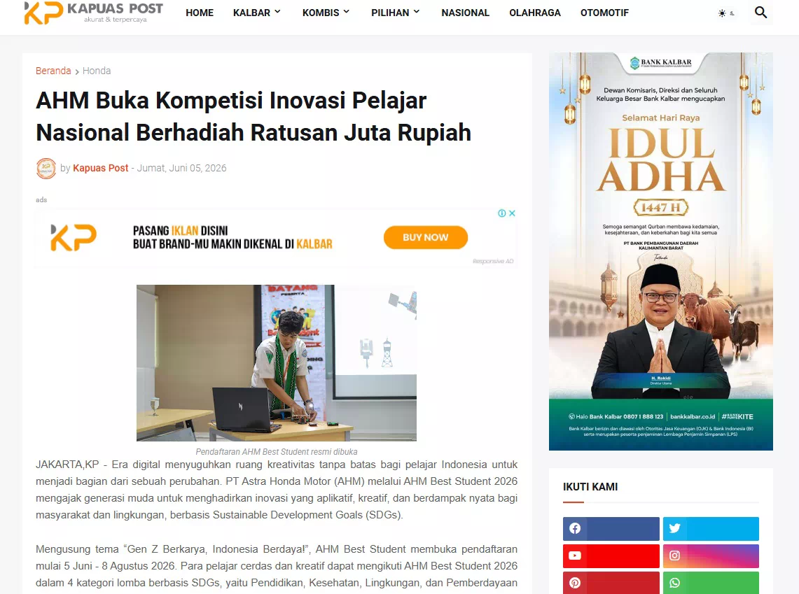 AHM Buka Kompetisi Inovasi Pelajar Nasional Berhadiah Ratusan Juta Rupiah