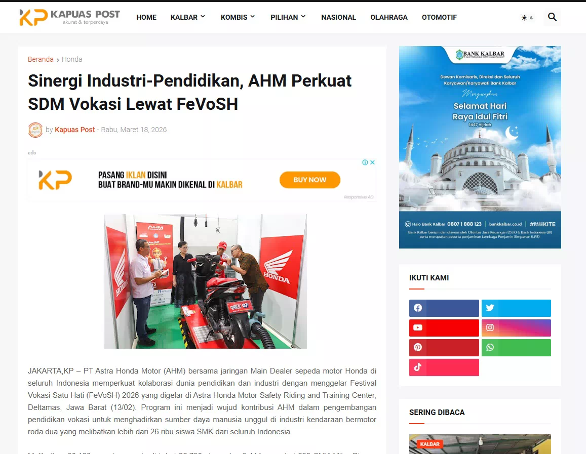 Sinergi Industri-Pendidikan, AHM Perkuat SDM Vokasi Lewat FeVoSH