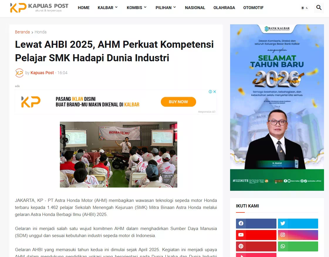 Lewat AHBI 2025, AHM Perkuat Kompetensi Pelajar SMK Hadapi Dunia Industri