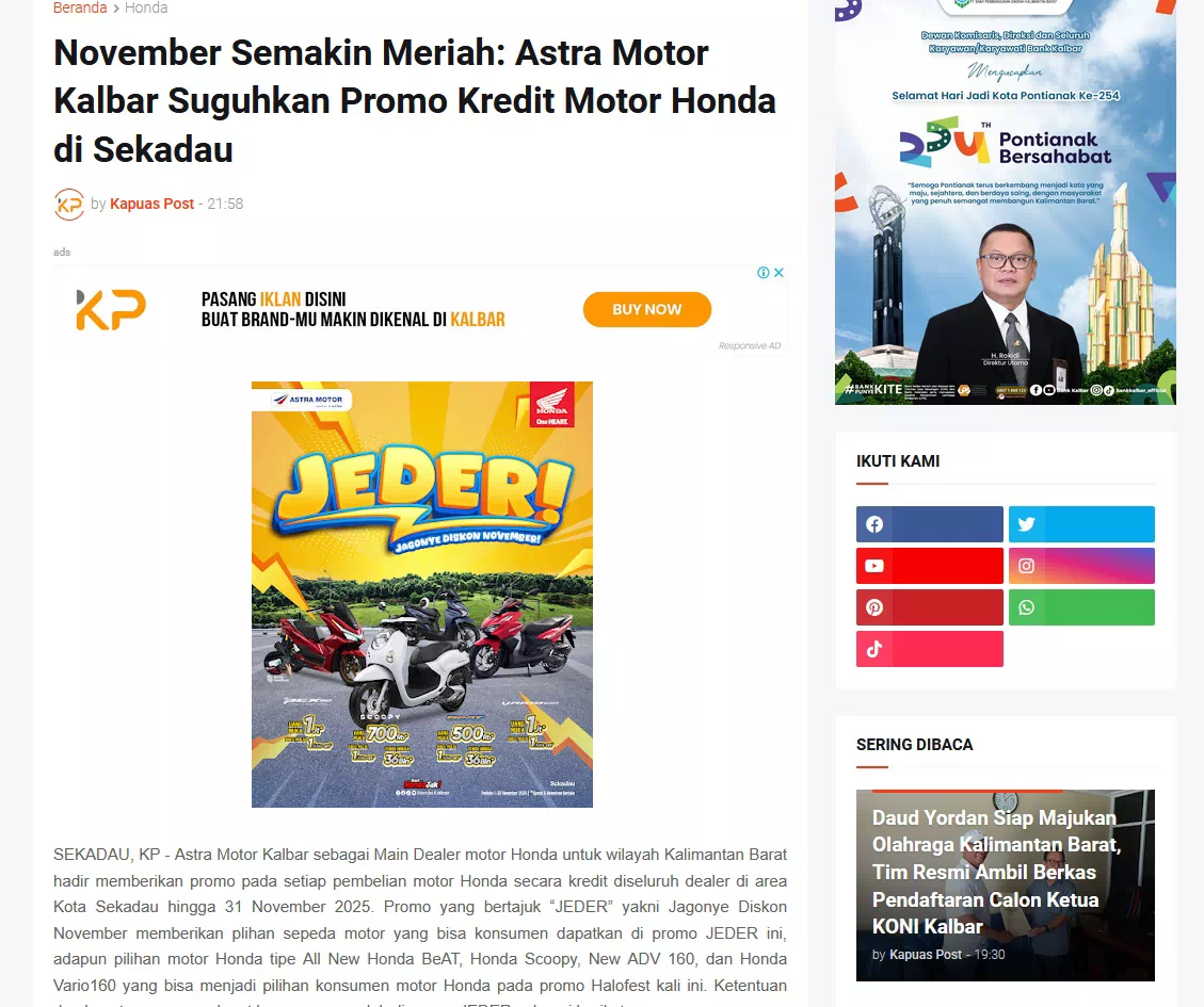 November Semakin Meriah: Astra Motor Kalbar Suguhkan Promo Kredit Motor Honda di Sekadau