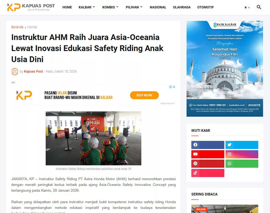 Instruktur AHM Raih Juara Asia-Oceania Lewat Inovasi Edukasi Safety Riding Anak Usia Dini