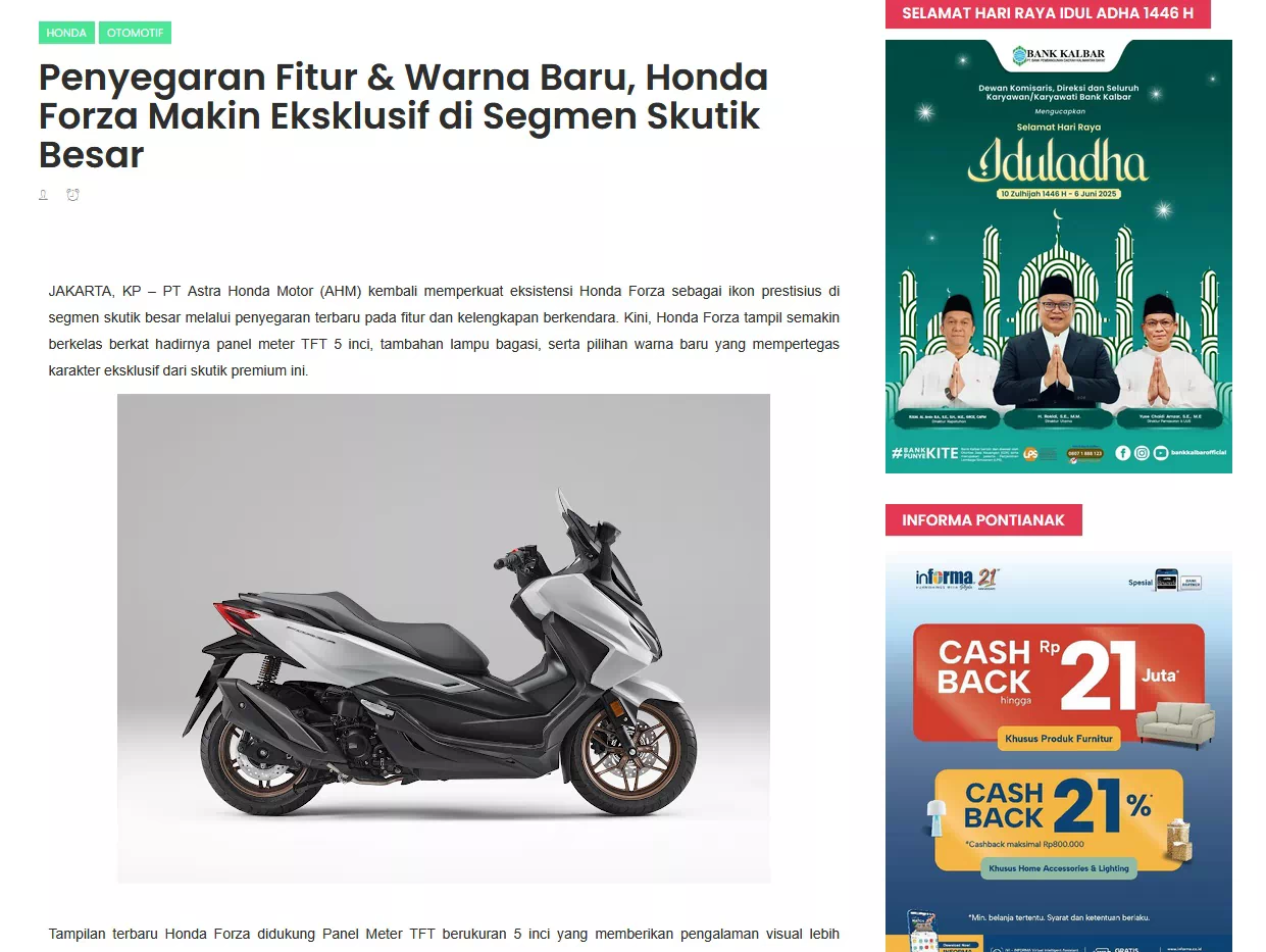 Penyegaran Fitur &amp; Warna Baru, Honda Forza Makin Eksklusif di Segmen Skutik Besar