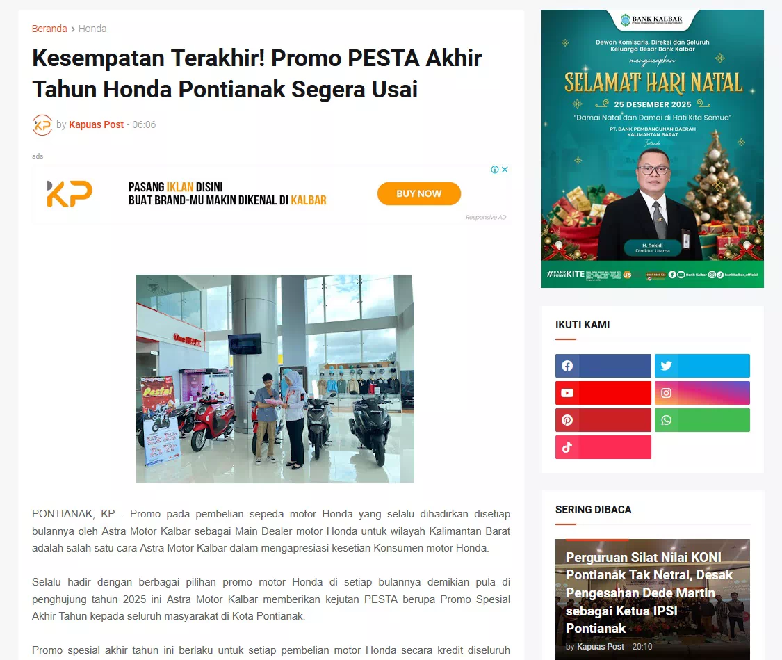 Kesempatan Terakhir! Promo PESTA Akhir Tahun Honda Pontianak Segera Usai