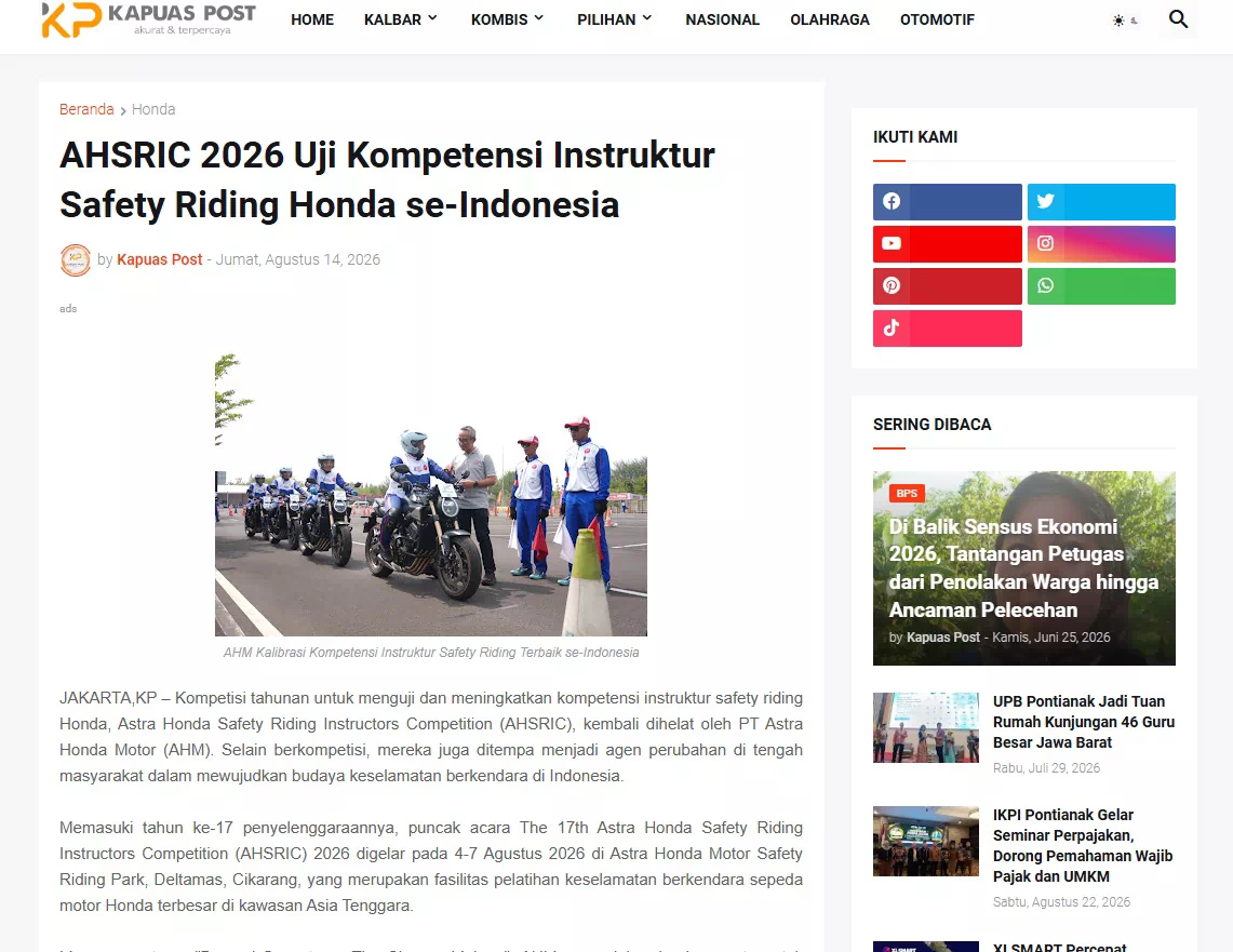 AHSRIC 2026 Uji Kompetensi Instruktur Safety Riding Honda se-Indonesia
