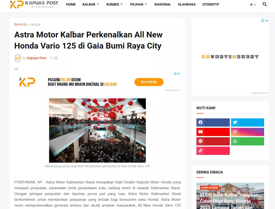 Astra Motor Kalbar Perkenalkan All New Honda Vario 125 di Gaia Bumi Raya City