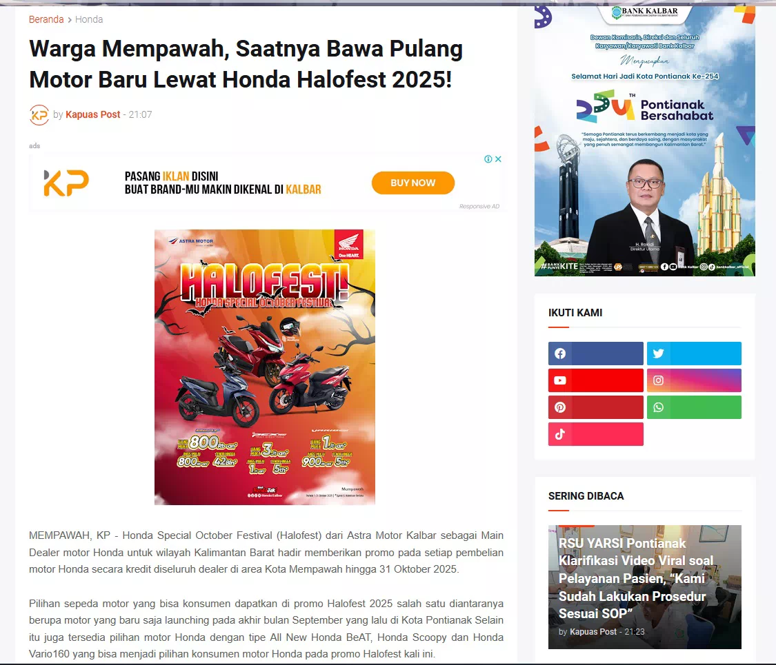 Warga Mempawah, Saatnya Bawa Pulang Motor Baru Lewat Honda Halofest 2025!