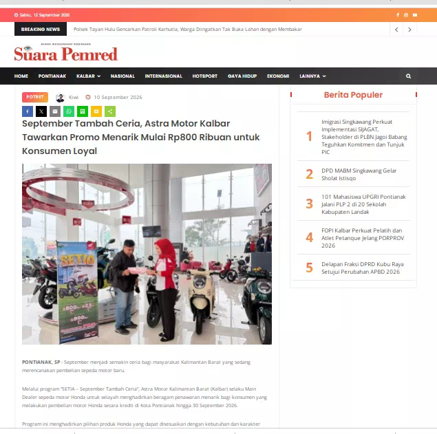 September Tambah Ceria, Astra Motor Kalbar Tawarkan Promo Menarik Mulai Rp800 Ribuan untuk Konsumen Loyal