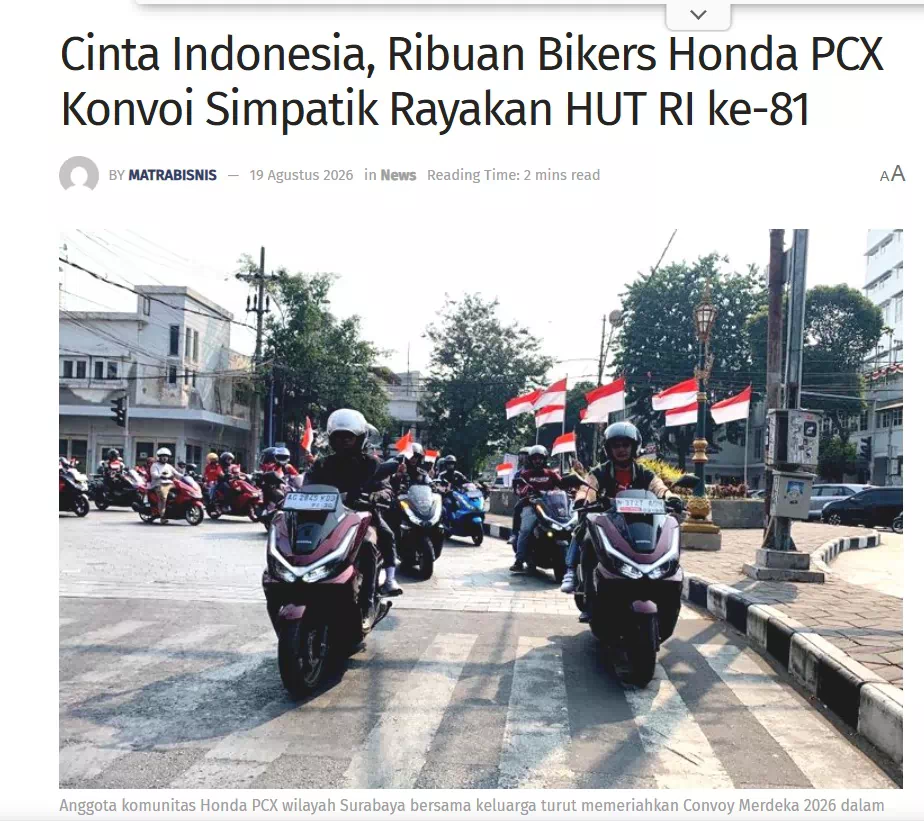 Cinta Indonesia, Ribuan Bikers Honda PCX Konvoi Simpatik Rayakan HUT RI ke-81