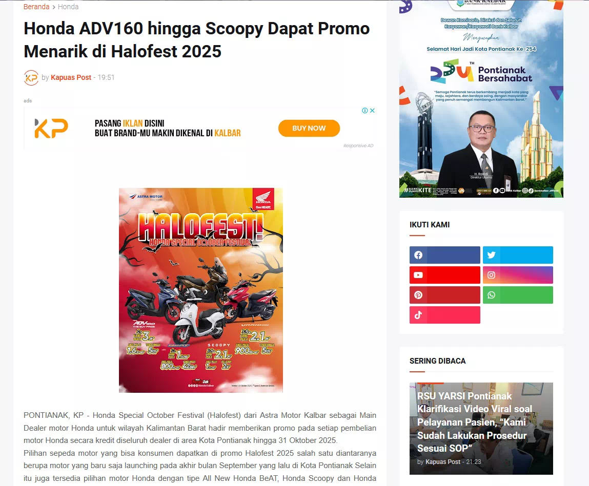 Honda ADV160 hingga Scoopy Dapat Promo Menarik di Halofest 2025
