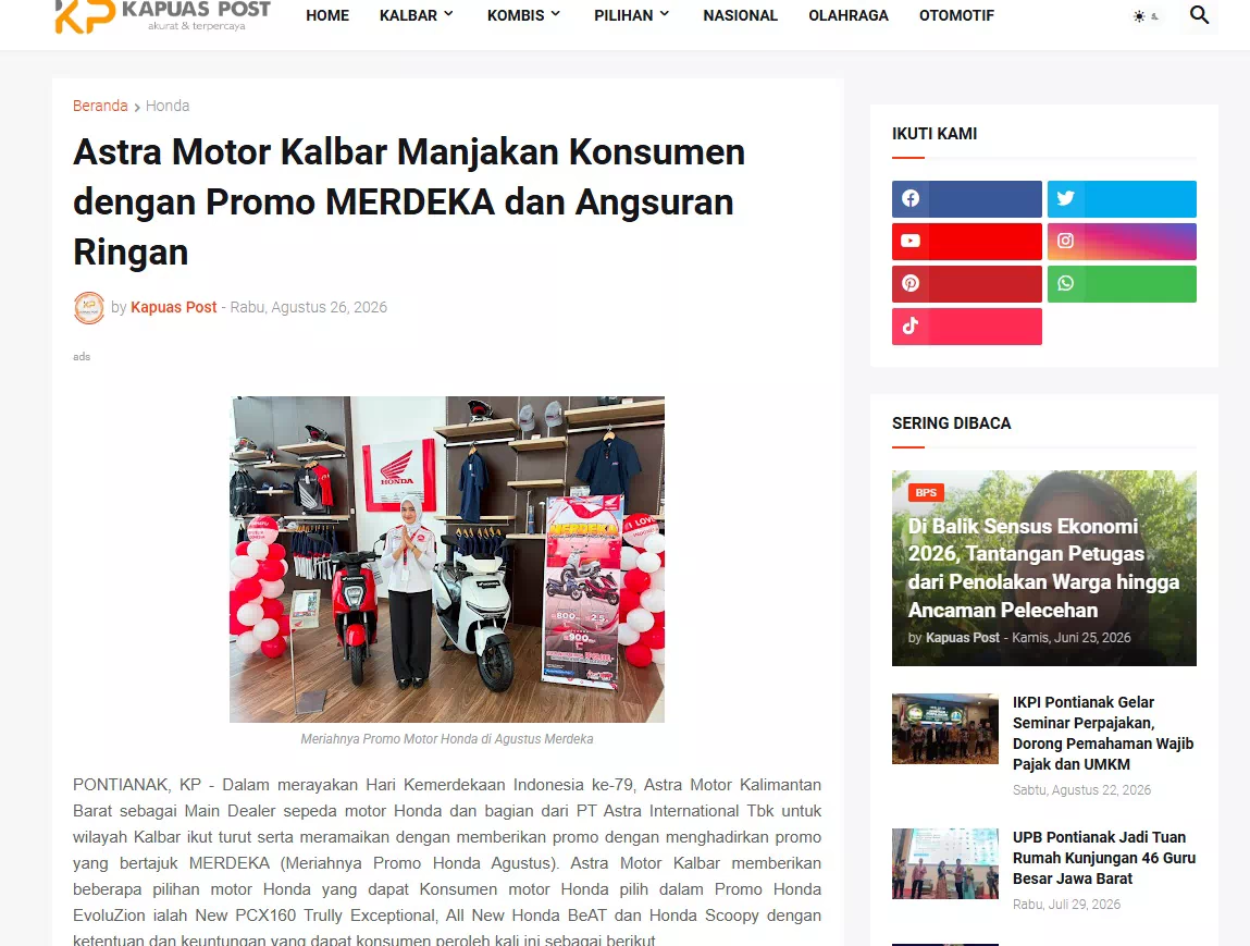 Astra Motor Kalbar Manjakan Konsumen dengan Promo MERDEKA dan Angsuran Ringan