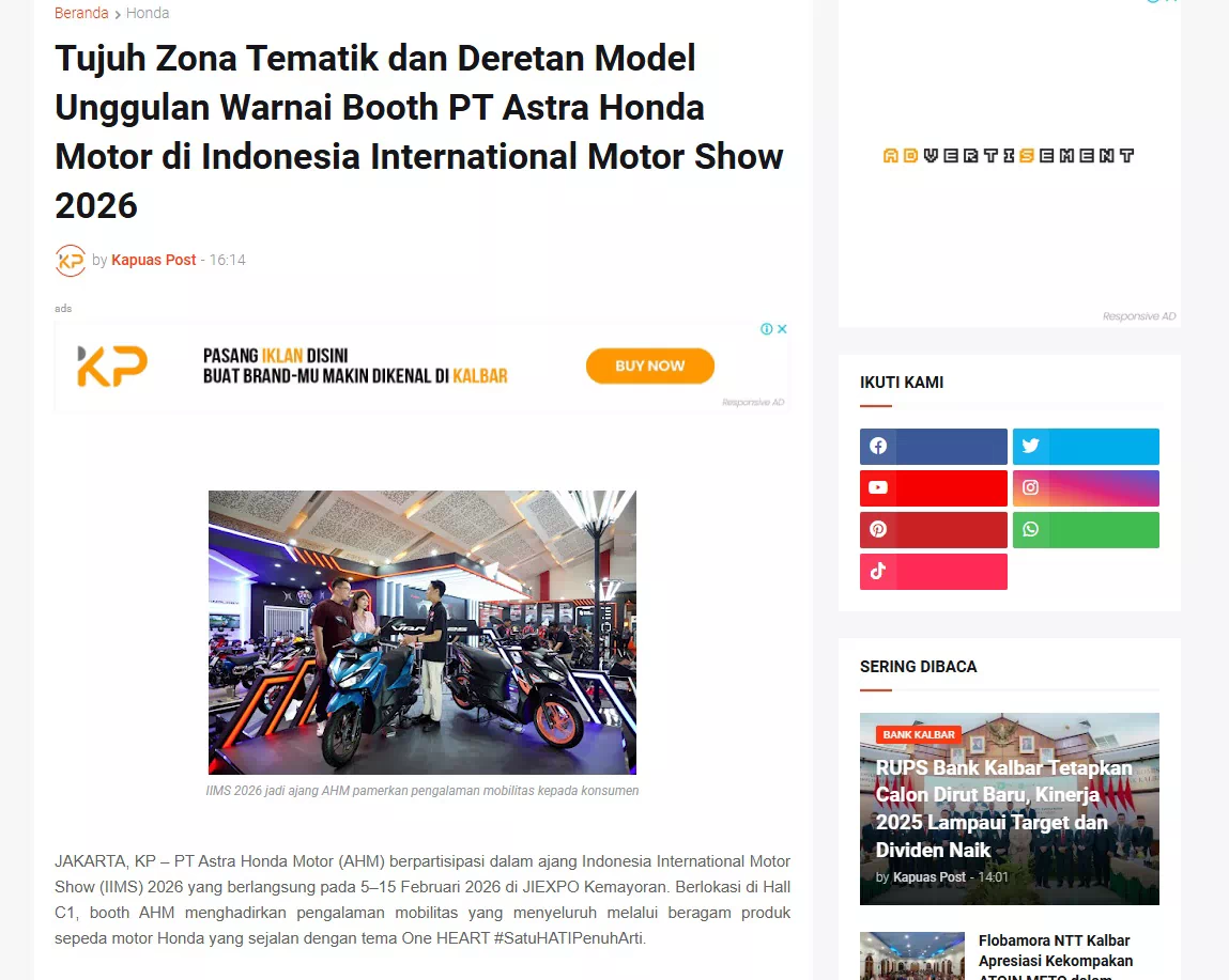 Tujuh Zona Tematik dan Deretan Model Unggulan Warnai Booth PT Astra Honda Motor di Indonesia International Motor Show 2026