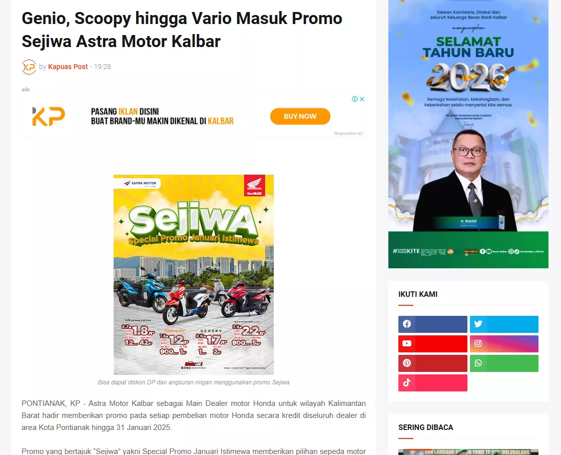 Genio, Scoopy hingga Vario Masuk Promo Sejiwa Astra Motor Kalbar
