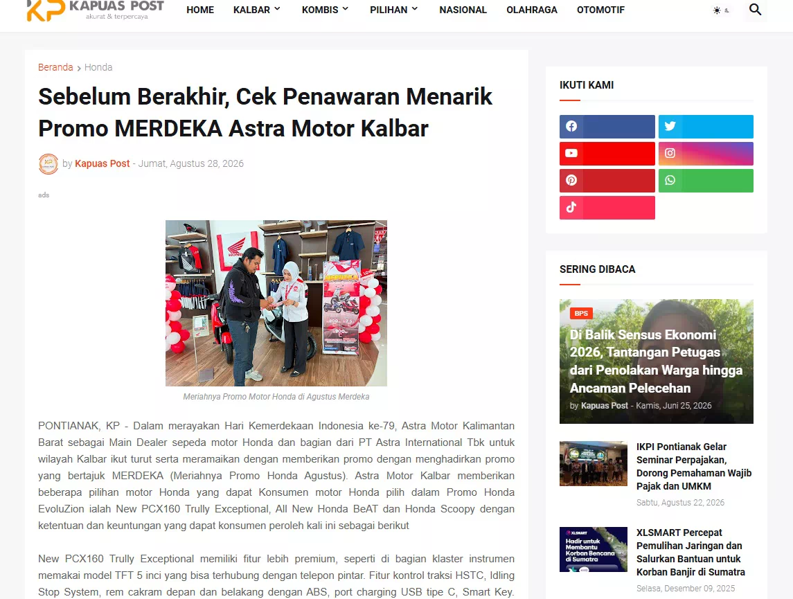 Sebelum Berakhir, Cek Penawaran Menarik Promo MERDEKA Astra Motor Kalbar