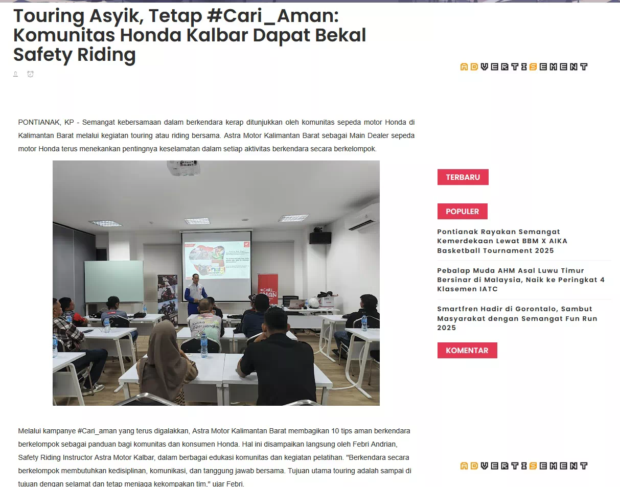 Touring Asyik, Tetap #Cari_Aman: Komunitas Honda Kalbar Dapat Bekal Safety Riding