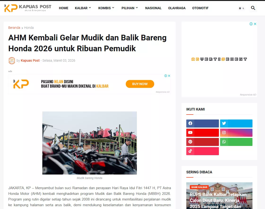 AHM Kembali Gelar Mudik dan Balik Bareng Honda 2026 untuk Ribuan Pemudik