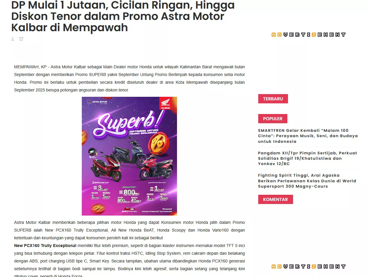 DP Mulai 1 Jutaan, Cicilan Ringan, Hingga Diskon Tenor dalam Promo Astra Motor Kalbar di Mempawah