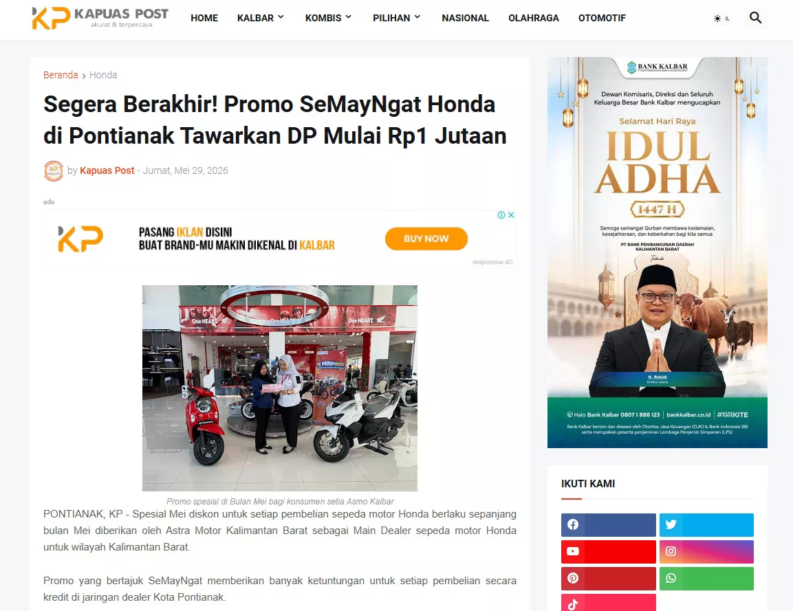 Segera Berakhir! Promo SeMayNgat Honda di Pontianak Tawarkan DP Mulai Rp1 Jutaan
