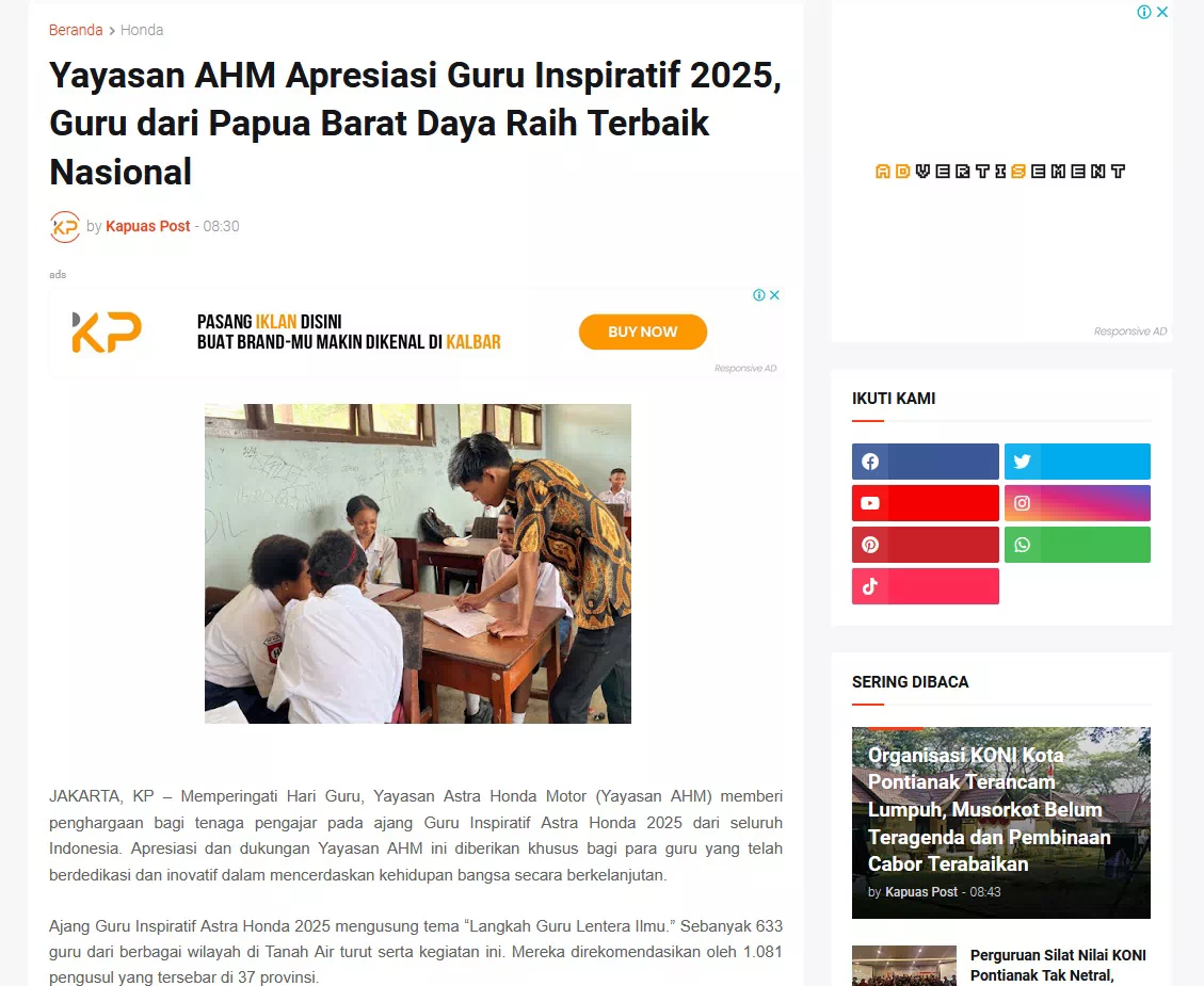 Yayasan AHM Apresiasi Guru Inspiratif 2025, Guru dari Papua Barat Daya Raih Terbaik Nasional