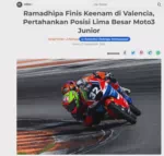Ramadhipa Finis Keenam di Valencia, Pertahankan Posisi Lima Besar Moto3 Junior