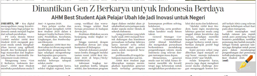 Dinantikan Gen Z Berkarya untuk Indonesia Berdaya, AHM Best Student Ajak Pelajar Ubah Ide Jadi Inovasi untuk Negeri