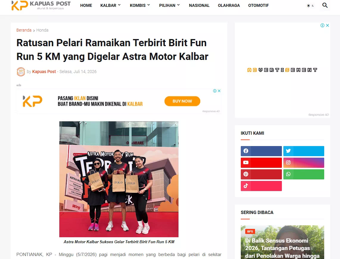 Ratusan Pelari Ramaikan Terbirit Birit Fun Run 5 KM yang Digelar Astra Motor Kalbar