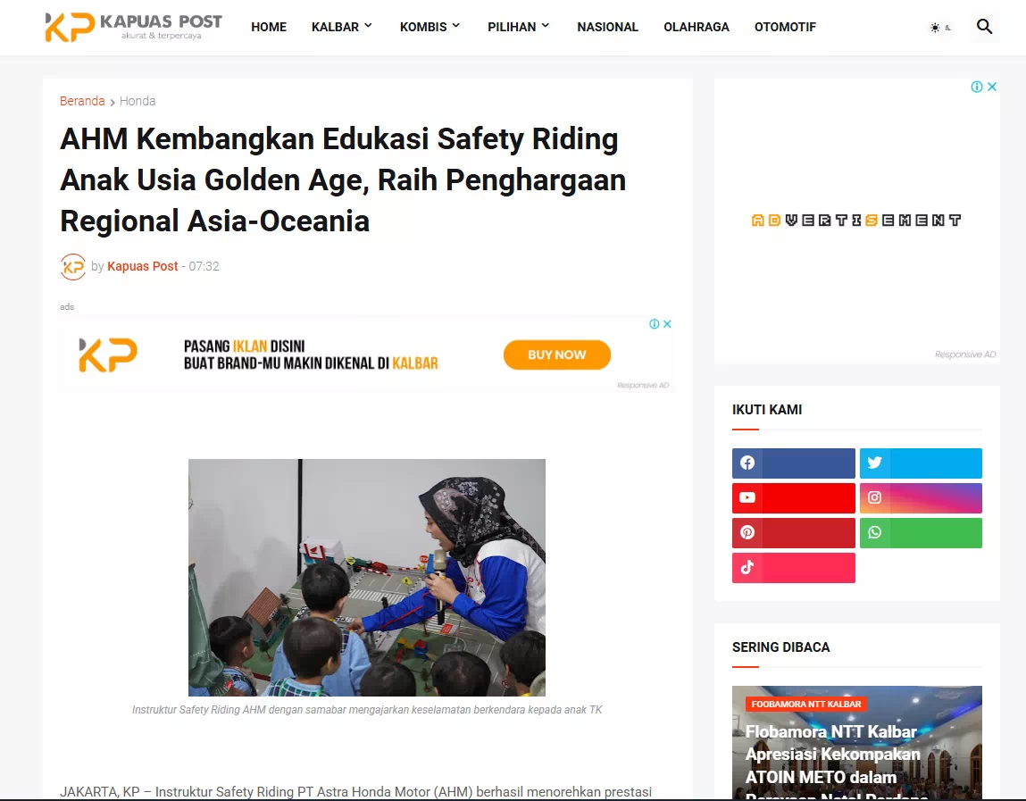 AHM Kembangkan Edukasi Safety Riding Anak Usia Golden Age, Raih Penghargaan Regional Asia-Oceania