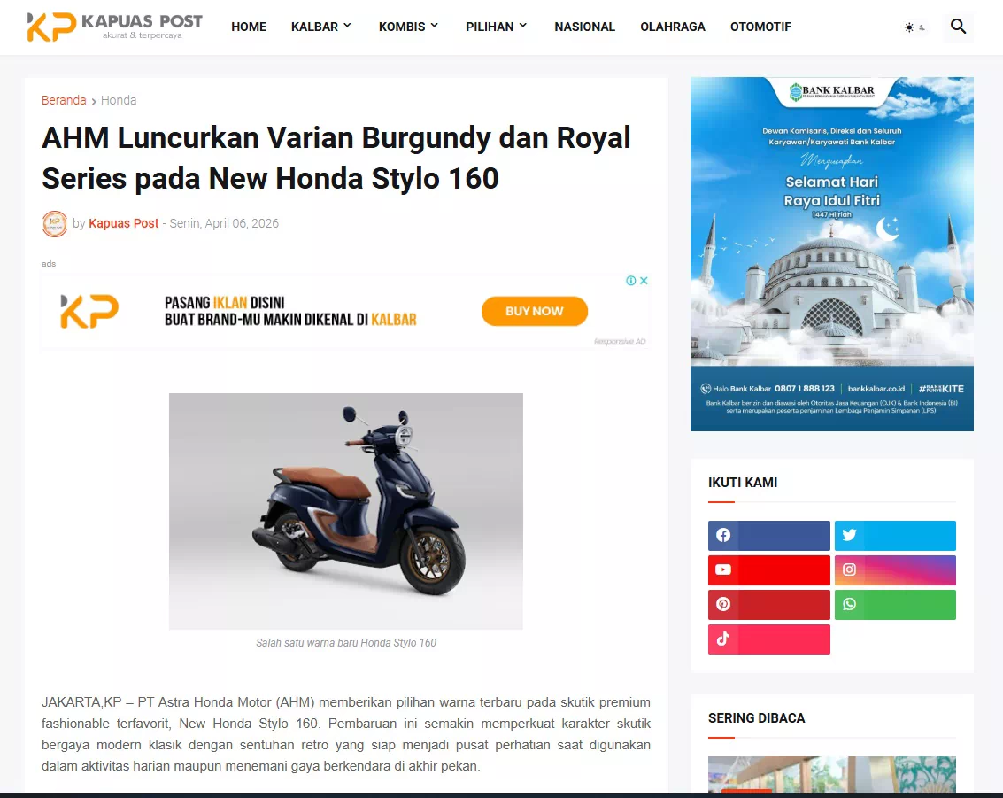 AHM Luncurkan Varian Burgundy dan Royal Series pada New Honda Stylo 160