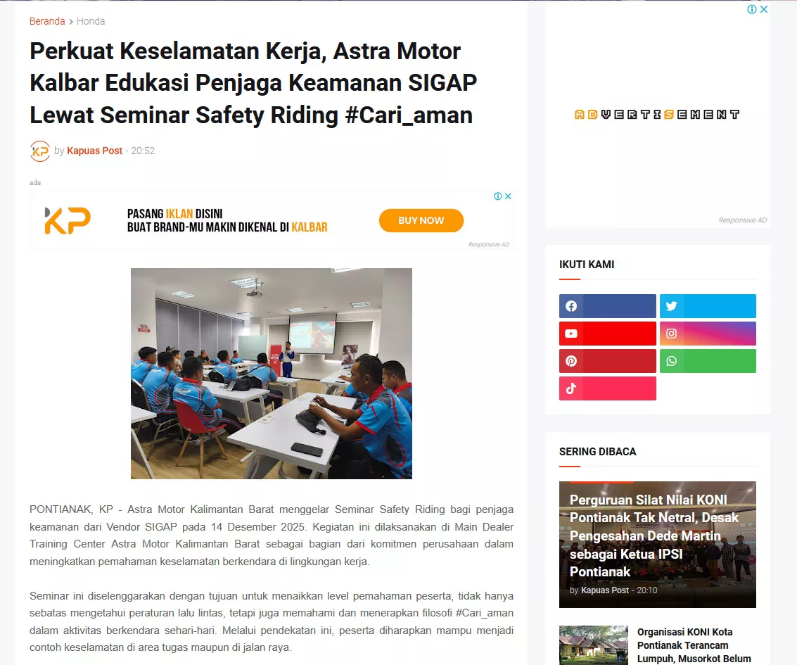 Perkuat Keselamatan Kerja, Astra Motor Kalbar Edukasi Penjaga Keamanan SIGAP Lewat Seminar Safety Riding #Cari_aman
