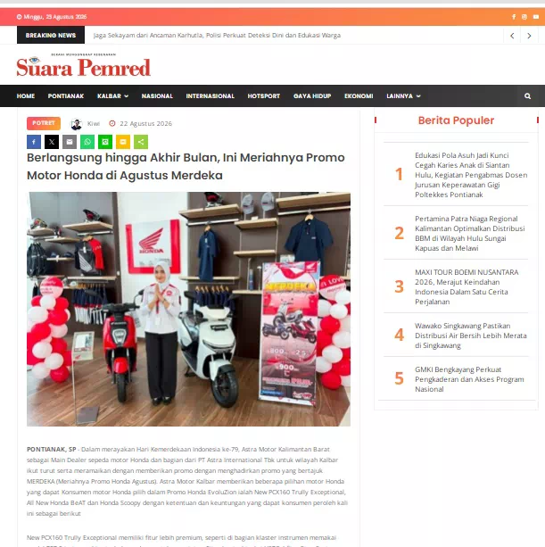 Berlangsung hingga Akhir Bulan, Ini Meriahnya Promo Motor Honda di Agustus Merdeka