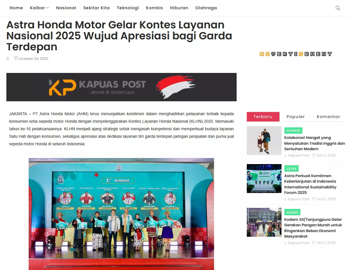 Astra Honda Motor Gelar Kontes Layanan Nasional 2025 Wujud Apresiasi bagi Garda Terdepan
