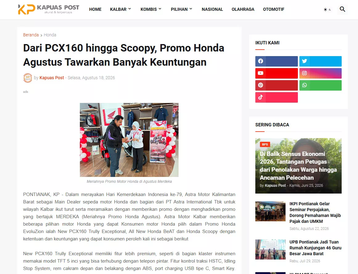 Dari PCX160 hingga Scoopy, Promo Honda Agustus Tawarkan Banyak Keuntungan